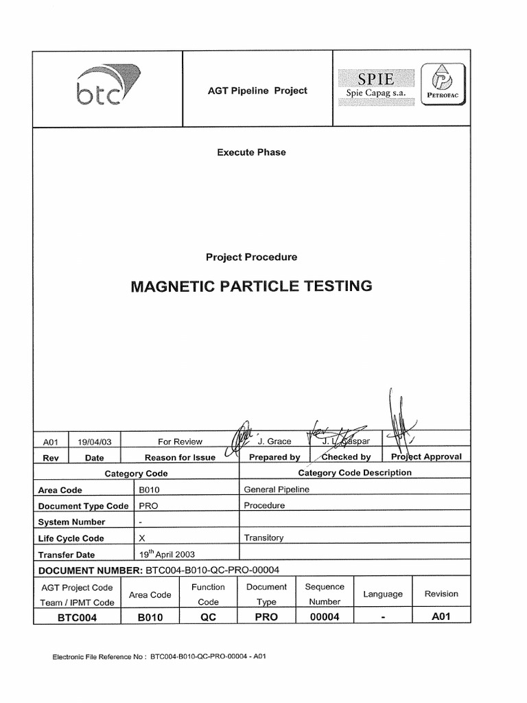 BTC004-B010-QC-PRO-00004 A01 - Magnetic Particle Testing | PDF