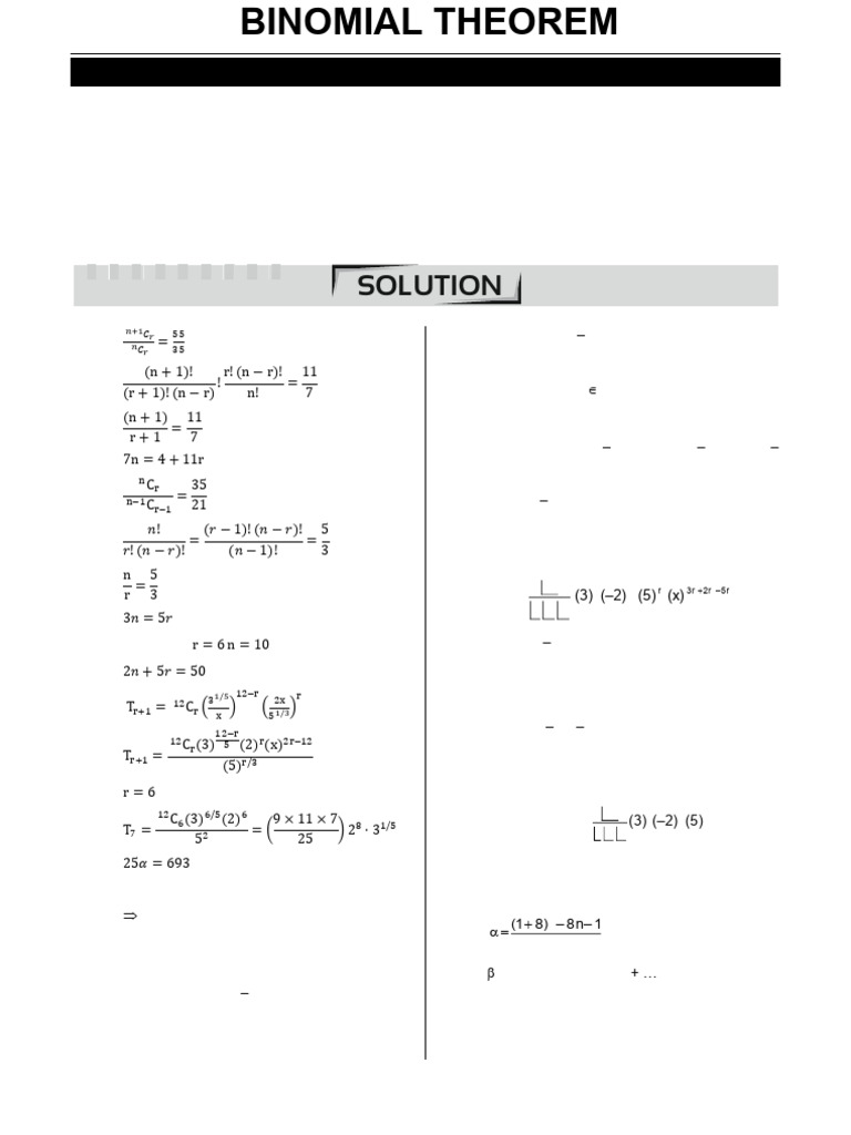 12th Math Binomial Theorem Answer Keys and Solutions 28th Feb 2026 | PDF