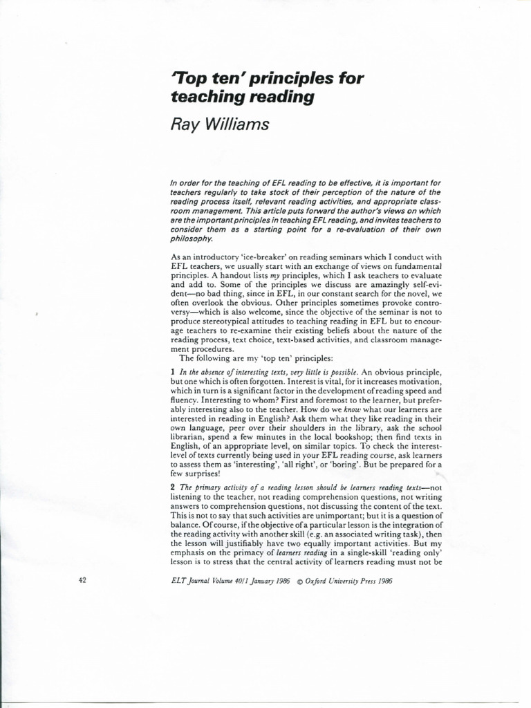 Top Ten Principles For Teaching Reading - Williams | PDF