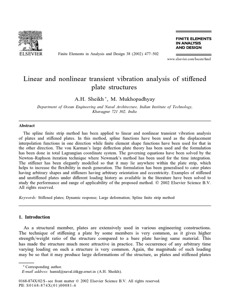Linear and Nonlinear Transient Vibration Analysis of Sti%ened Plate ...