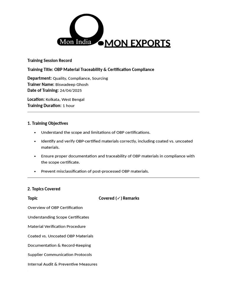 Training Session Record | PDF