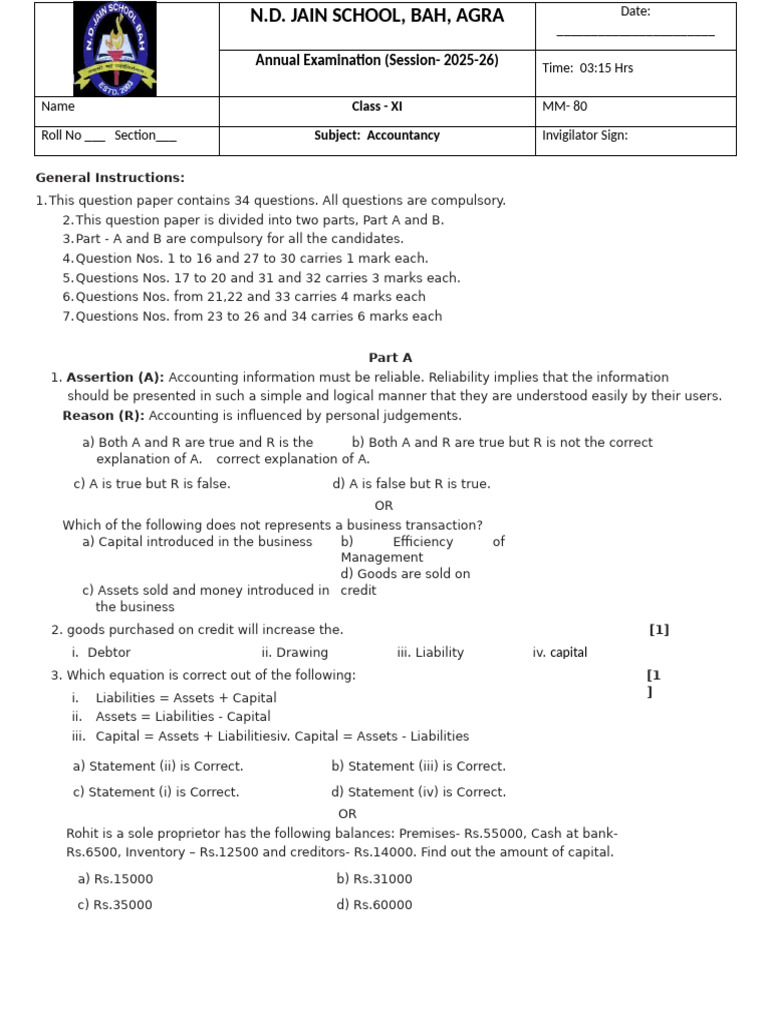 Class 11 Accountancy Paper Annual | PDF | Debits And Credits | Cheque