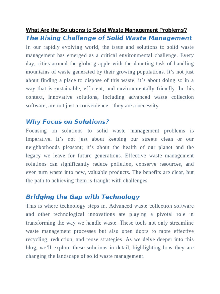 What Are The Solutions To Solid Waste Management Problems | PDF