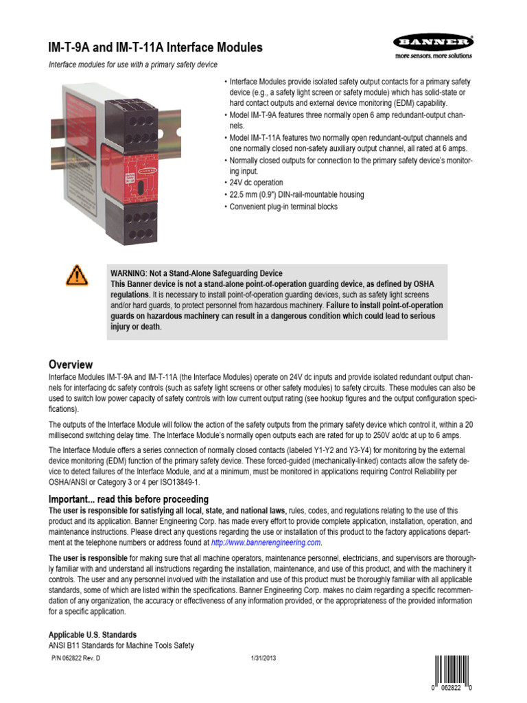 Banner IM T 9A Datasheet | PDF | Switch | Relay