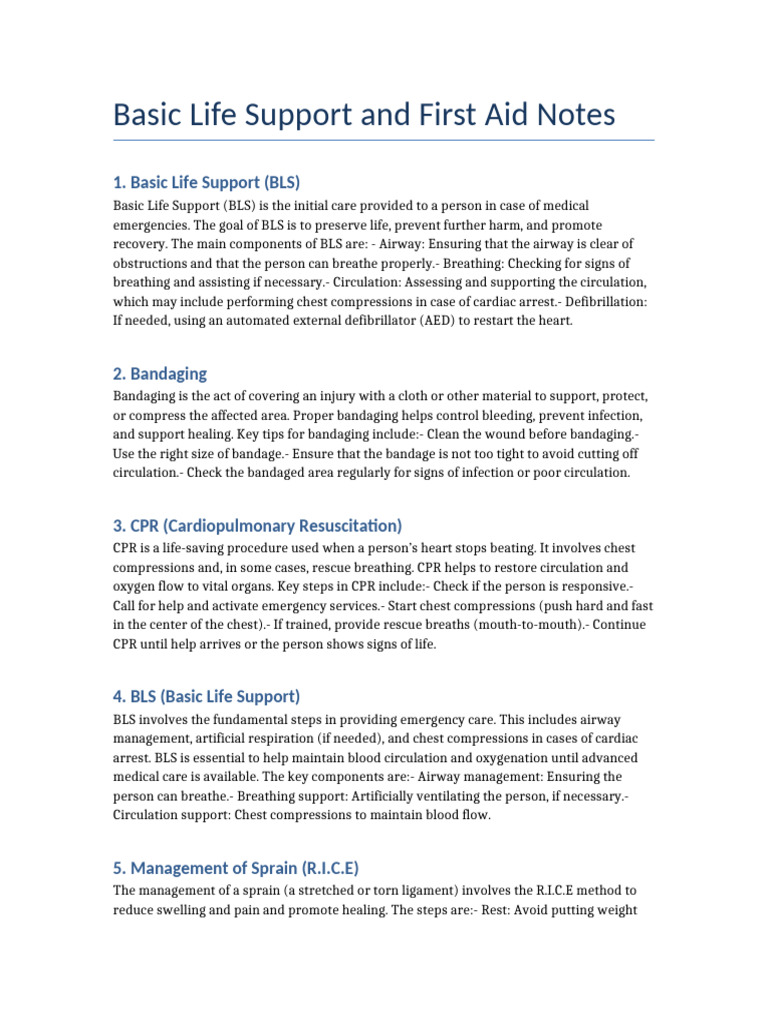 First Aid Notes Quiz Bee Review | PDF