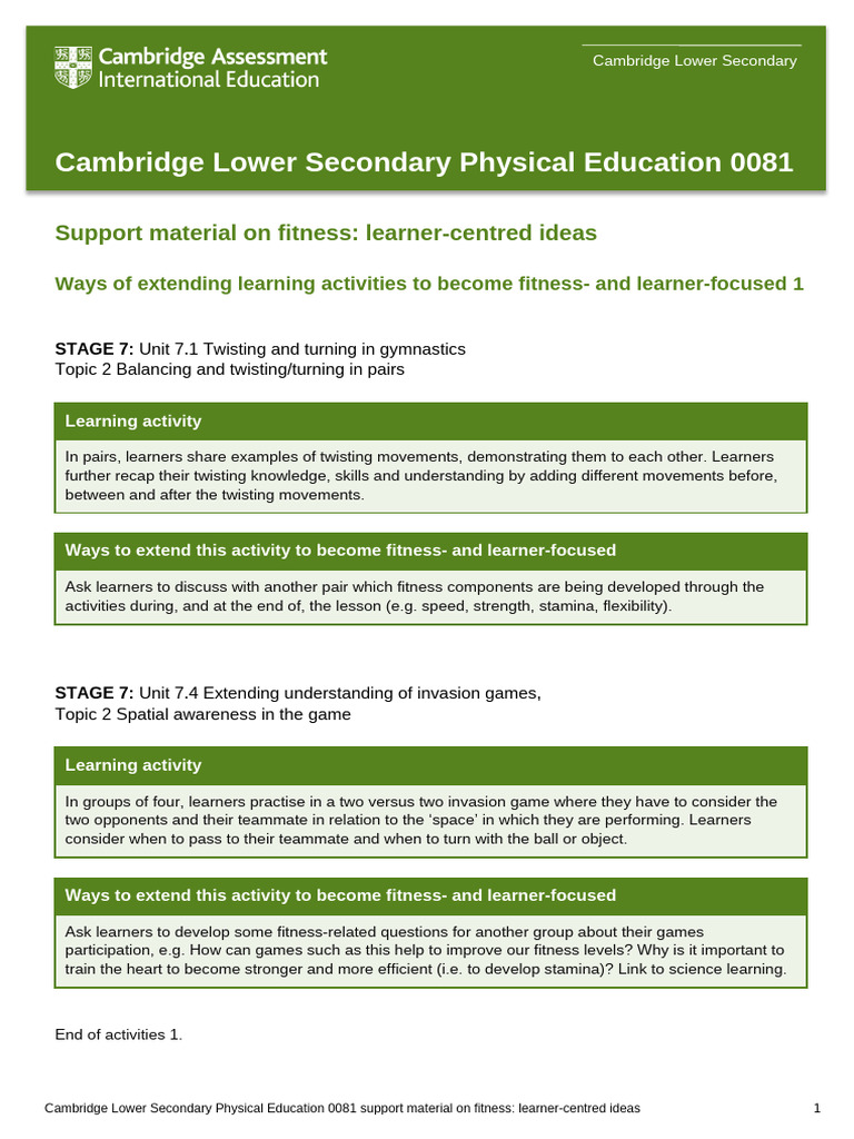 0081 Physical Education Fitness Activities | PDF