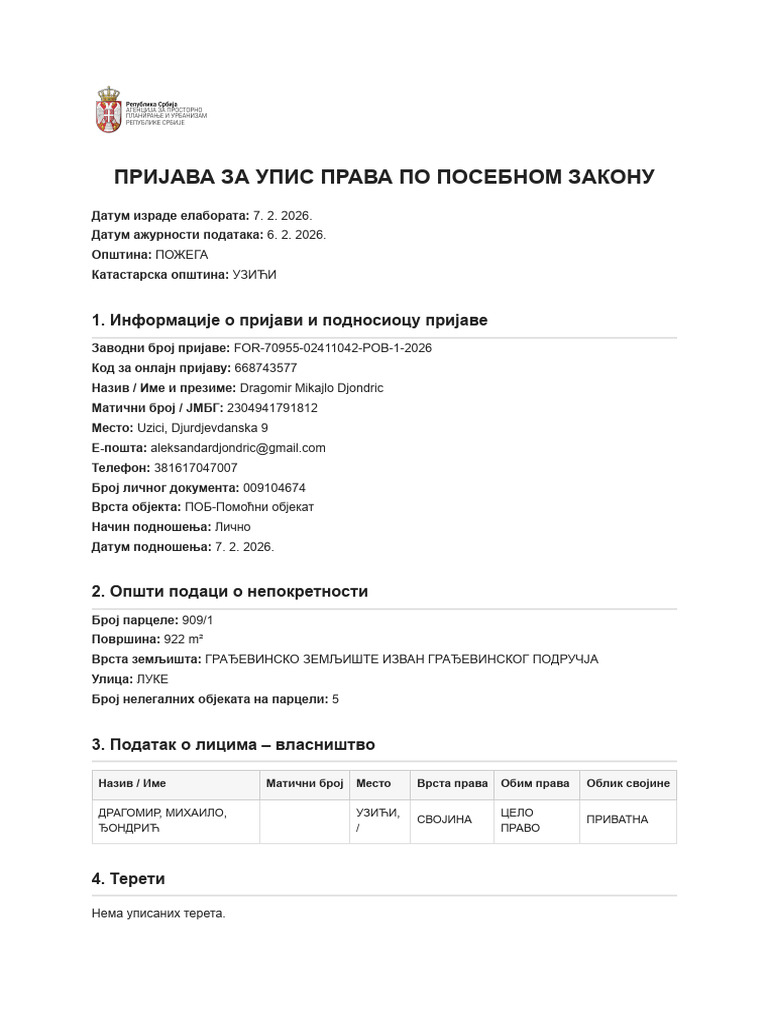 Potvrda - o - Prijavi - FOR 70955 02411042 POB 1 2026 | PDF