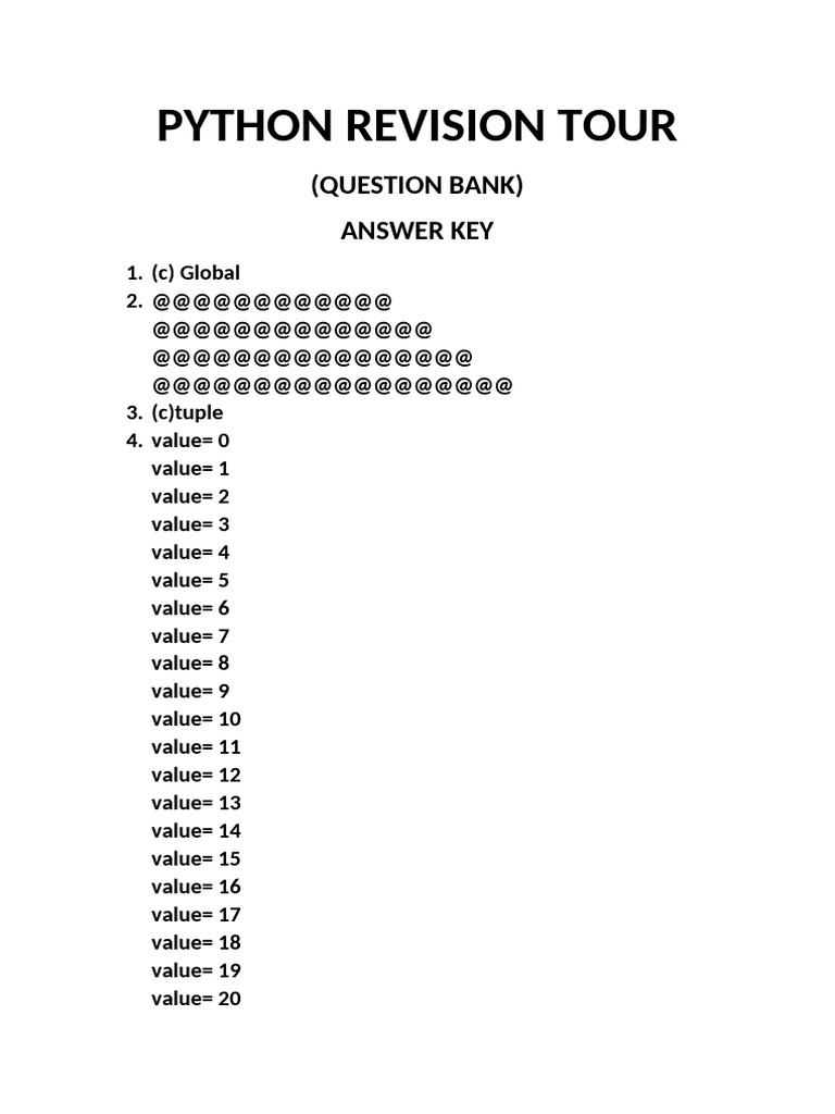 Python Revision Tour (Answer Key) | PDF