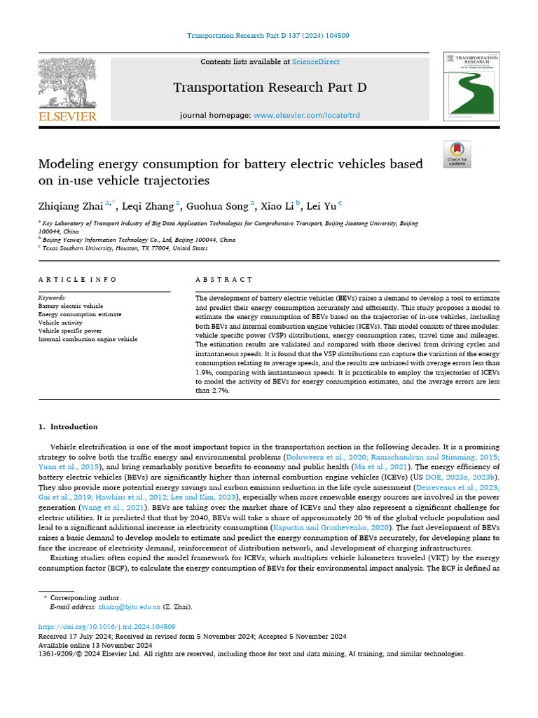 Modeling Energy Consumption For Battery Electric Vehicles Based On In ...