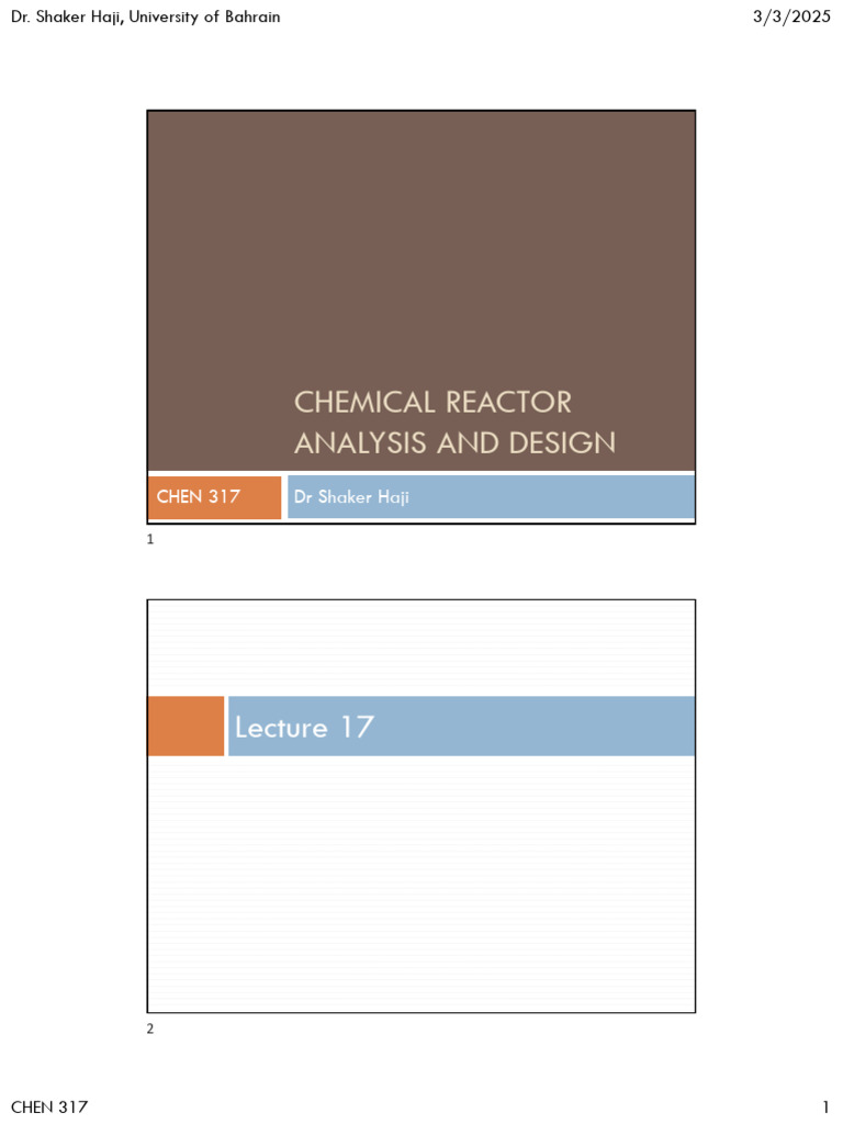 Chemical Reactor Analysis and Design: DR Shaker Haji CHEN 317 | PDF ...