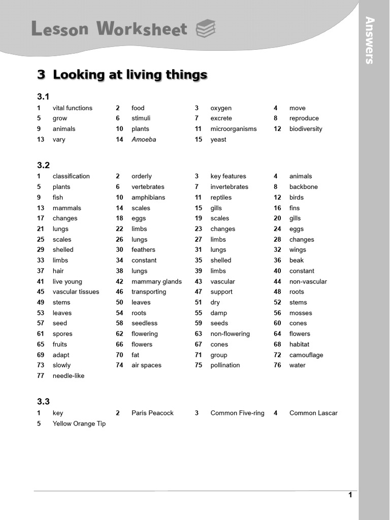 (ANS) CH 3 Lesson Worksheet | PDF | Flowers | Foods