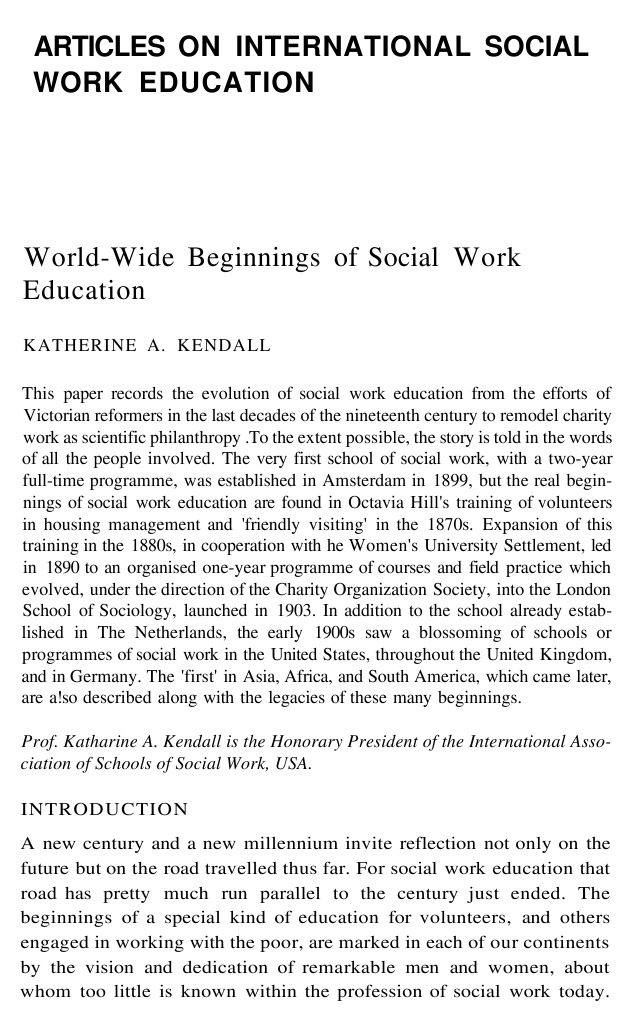 1 WorldWide Beginnings of Social Work PDF Social Work Sociology