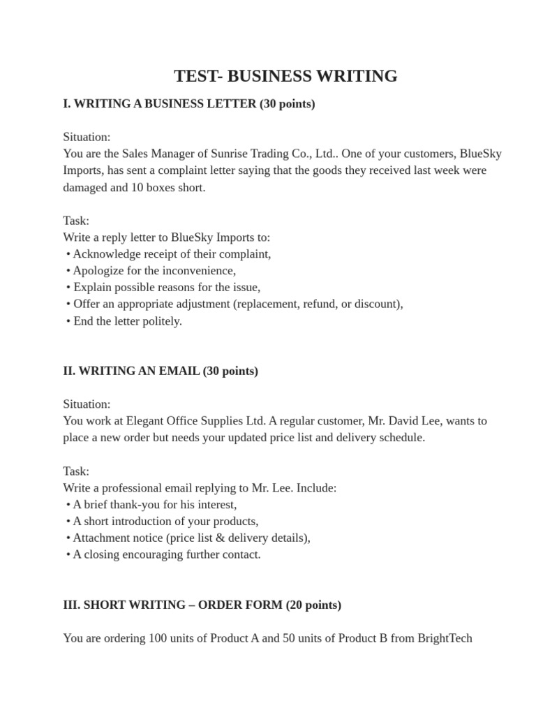 Business Writing - Test 1 | PDF