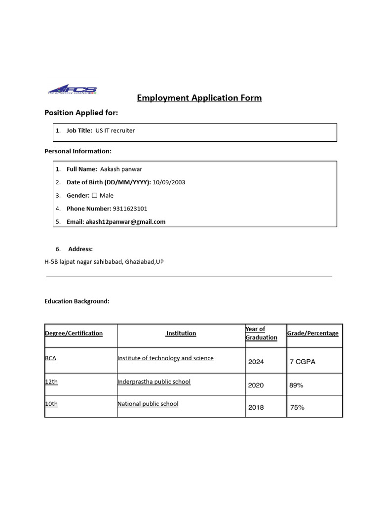 Employment Form PDF | PDF