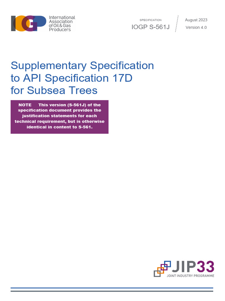 Supplementary Spec To API Specification 17D For Subsea Trees (With ...