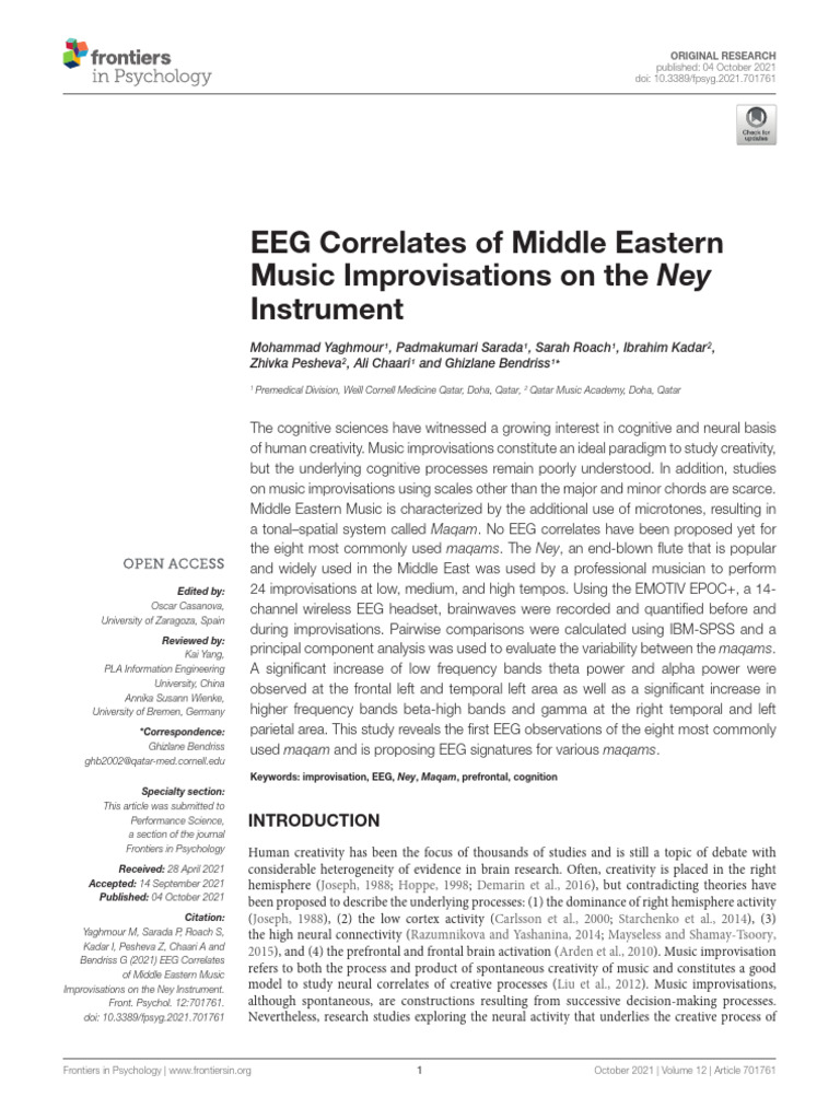 Yaghmour Et Al 2021 EEG Correlates of Middle Eastern Music ...