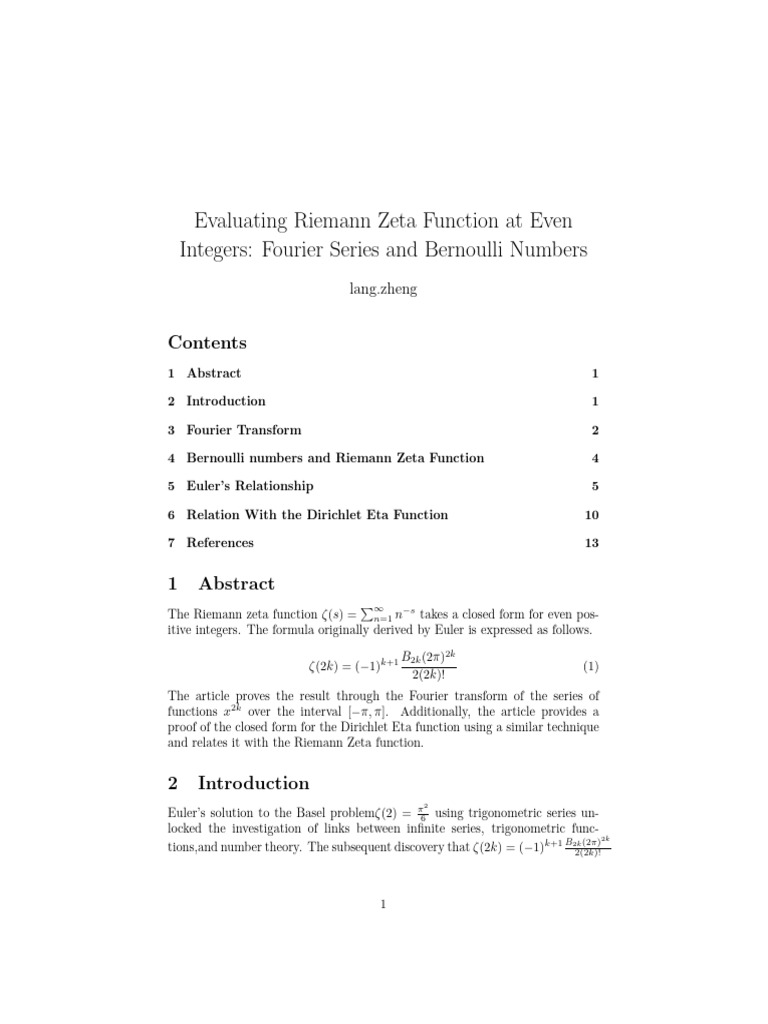 Riemann Zeta and Diritchlet Eta Function and Fourier Transform | PDF