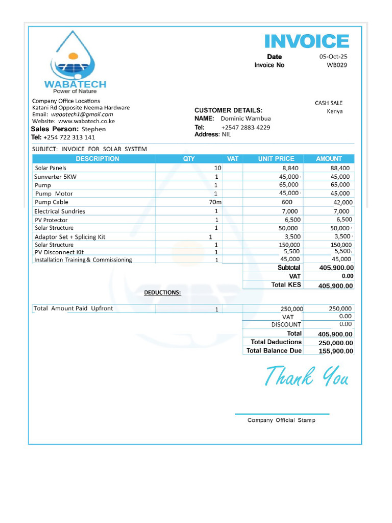 Invoice Dominic Wambua | PDF