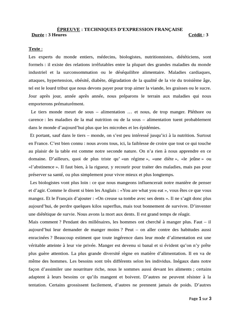 Techniques D'expression Française | PDF