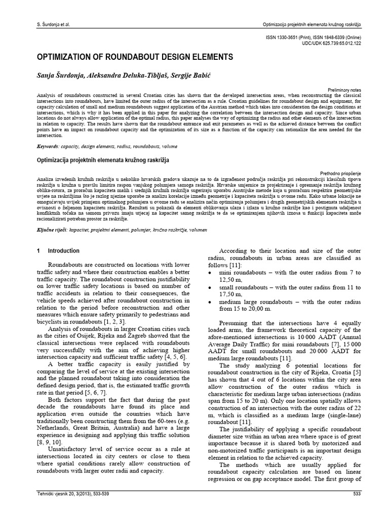 Optimization of Roundabout Design Elemen | PDF