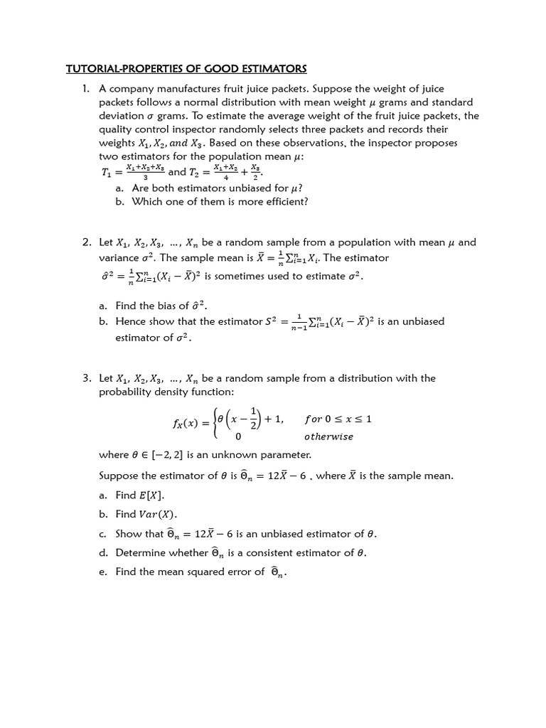 STAT 2202 Tutorial 1 | PDF | Estimator | Bias Of An Estimator