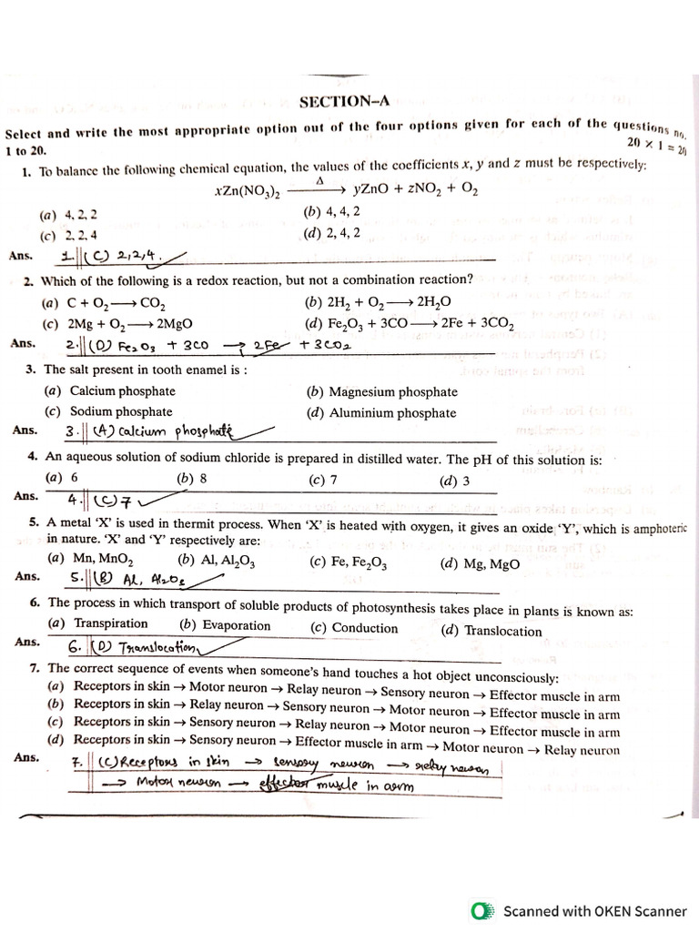 Class 10 Science Questions and Answers Toppers Sheet | PDF
