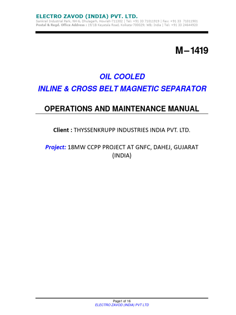Inline Magnetic Separator / Cross Belt Magnetic Separator | PDF