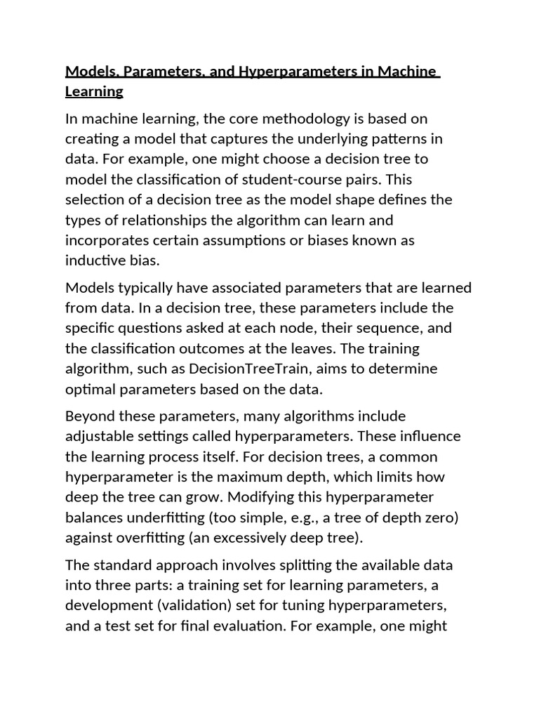 Models, Param Eters, and Hyperparameters in Machine Learning | PDF