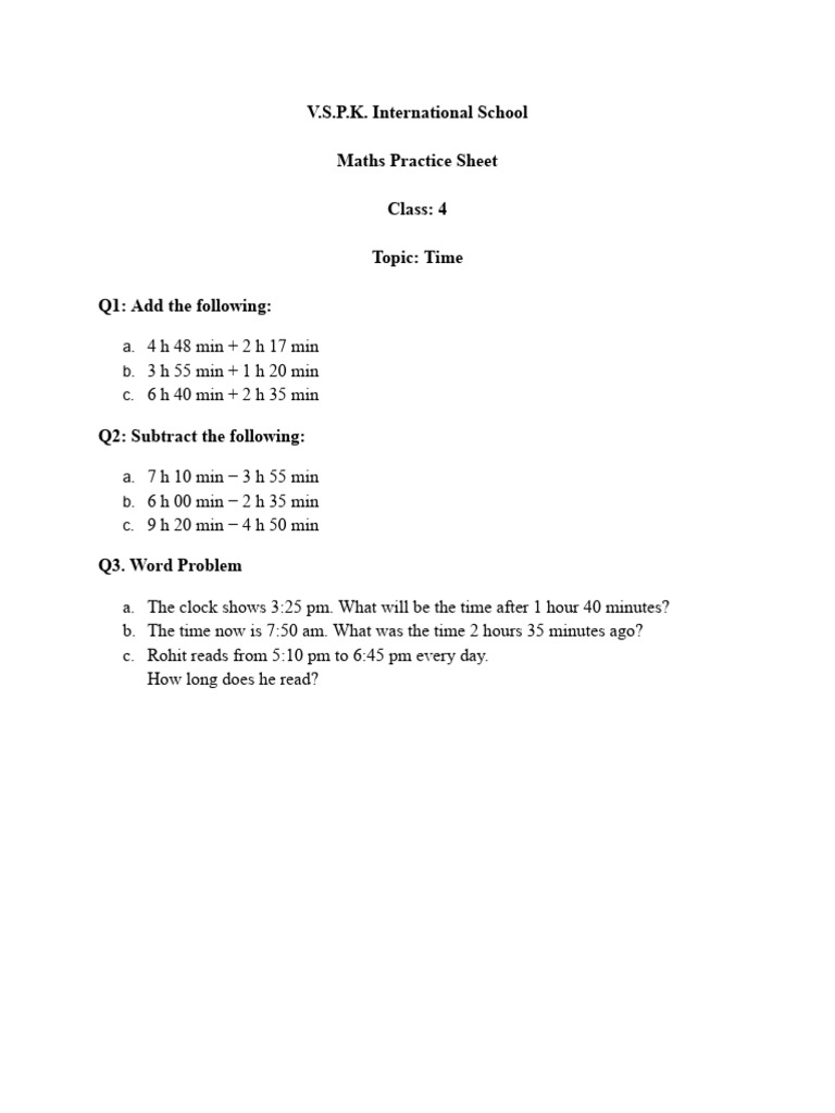 Class 4 Maths Practice Questions-2 | PDF
