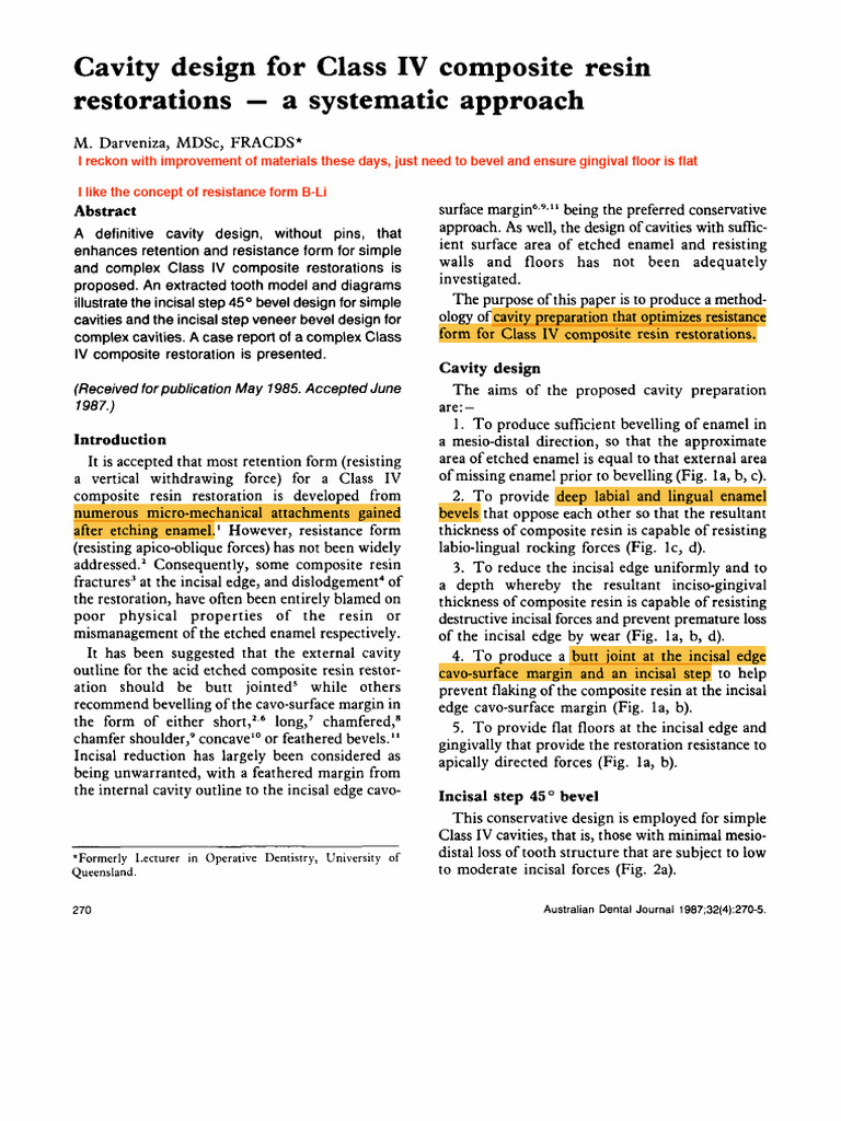 Cavity Design For Class IV Composite Resin Restorations - A Systematic ...