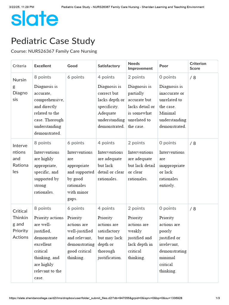 Pediatric Case Study - NURS26367 Family Care Nursing - Sheridan ...