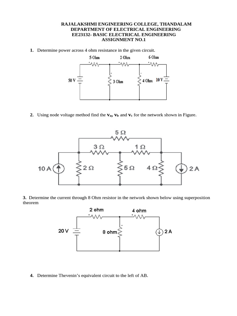 Ee23132 Bee - I Ece - Assignment 1 - Unit 1-1 | PDF