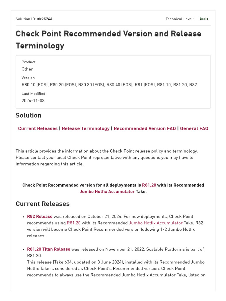 Sk95746 - Check Point Recommended Version and Release Terminology | PDF ...