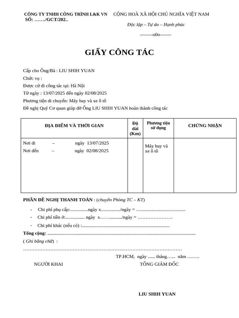 2025-Mau Giay Cong Tac Gao Ming Chih | PDF