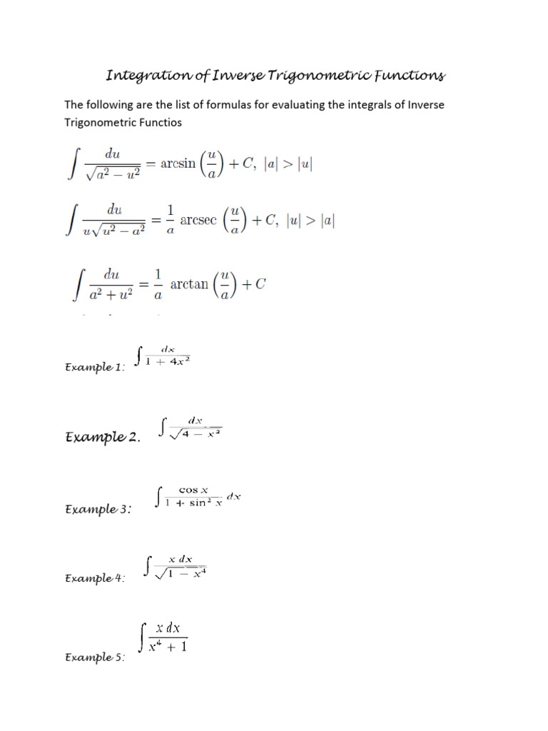 Integration of Inverse Trigonometric Functions | PDF