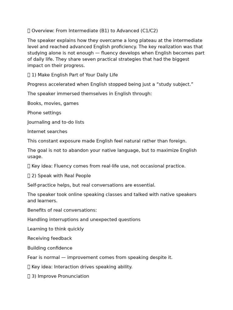 Intermediate To Advanced Speaking English | PDF