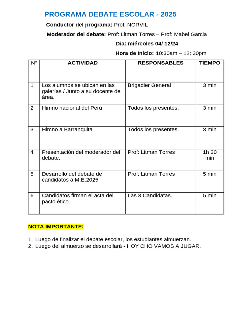 Programa Debate Escolar 2025 | PDF