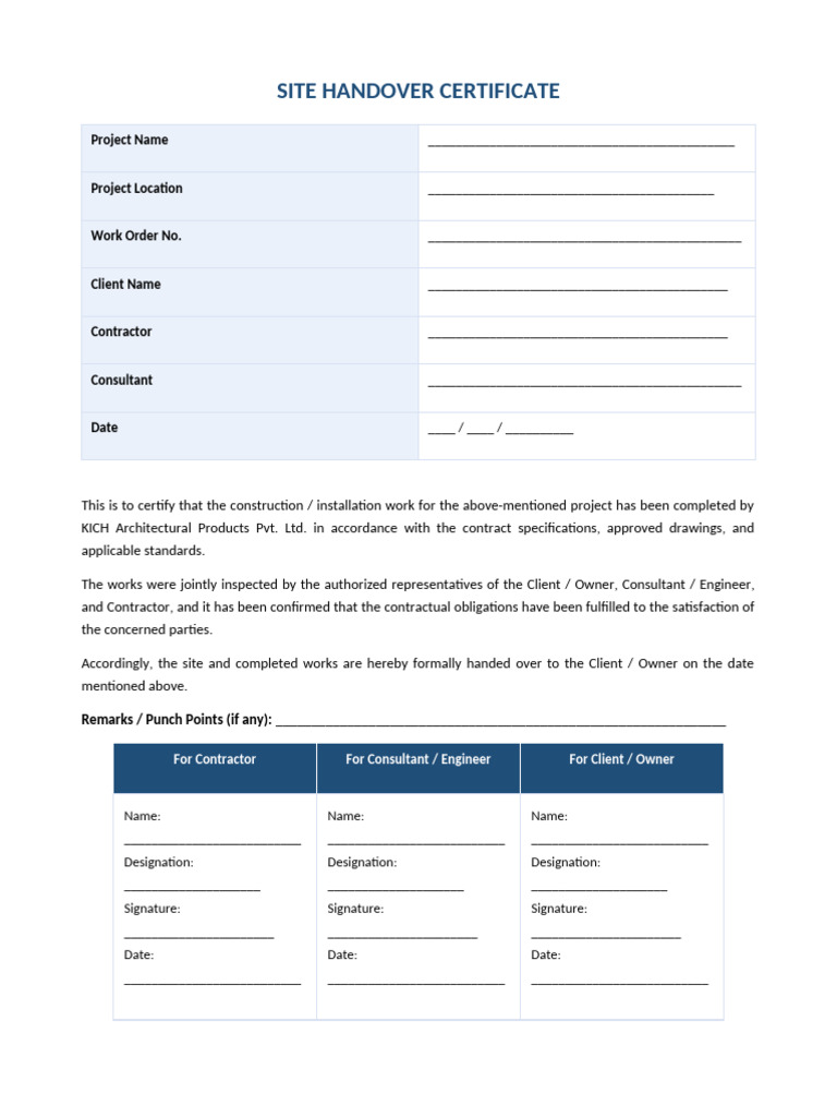 Handover Certificate Formatted | PDF