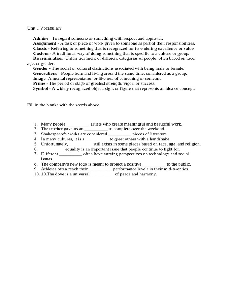 Unit 1 Worksheet | PDF