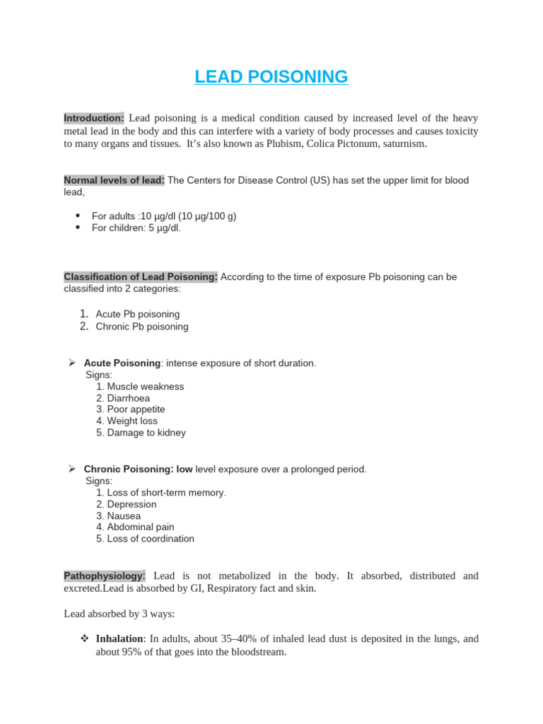 Lead Poisoning | PDF