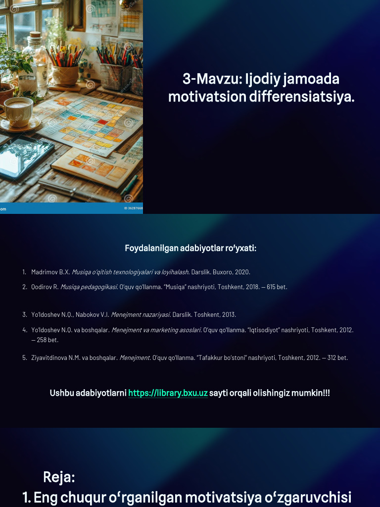 3 Mavzu Ijodiy Jamoada Motivatsion Differensiatsiya | PDF