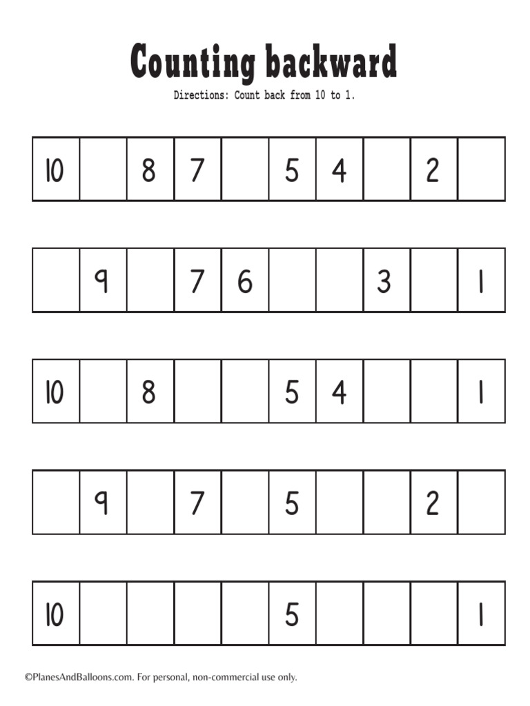 Counting Backward Worksheets | PDF