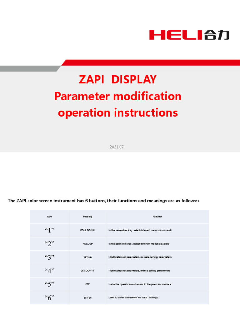 ZAPI DISPLAY Parameter Modification Operation Instructions | PDF
