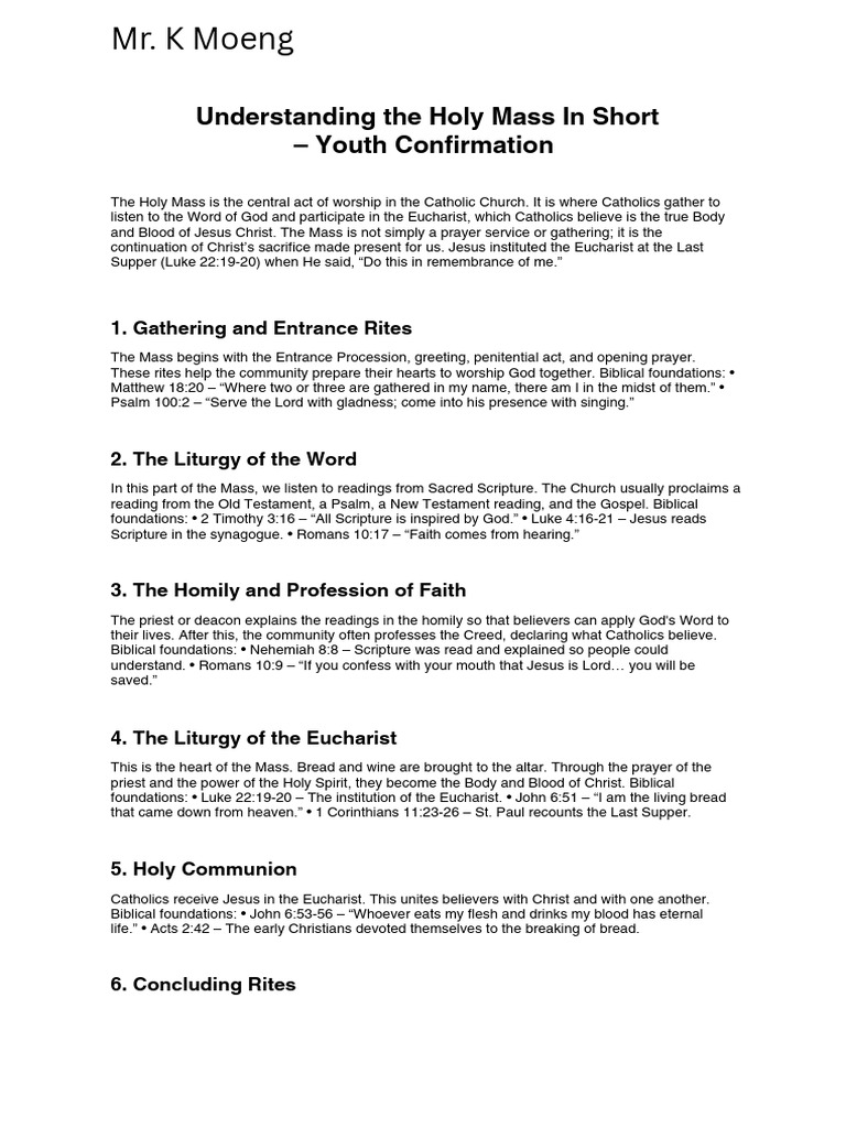 Catholic Mass Confirmation Lesson PDF | PDF