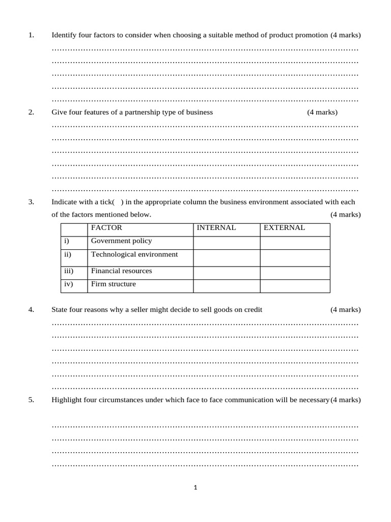 Business P1 QS Form 3 End Term 1 Exam 2021 Teacher - Co .Ke | PDF