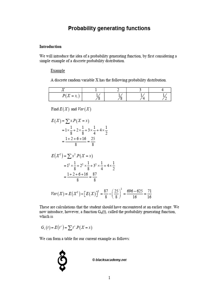 Probability Generating Functions | PDF