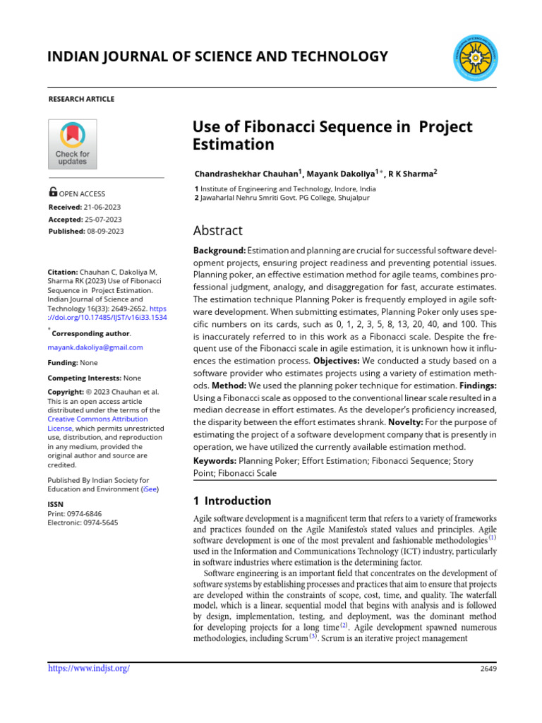 Use of Fibonacci Sequence in Project Est | PDF