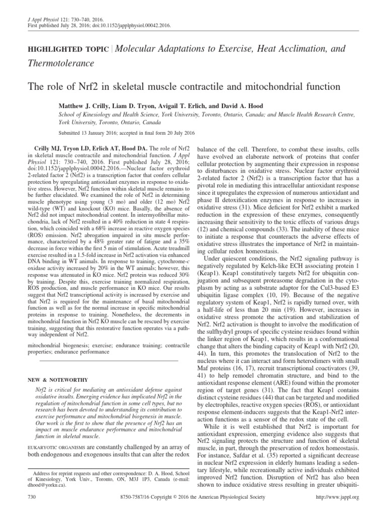 Crilly Et Al 2016 The Role of Nrf2 in Skeletal Muscle Contractile and ...
