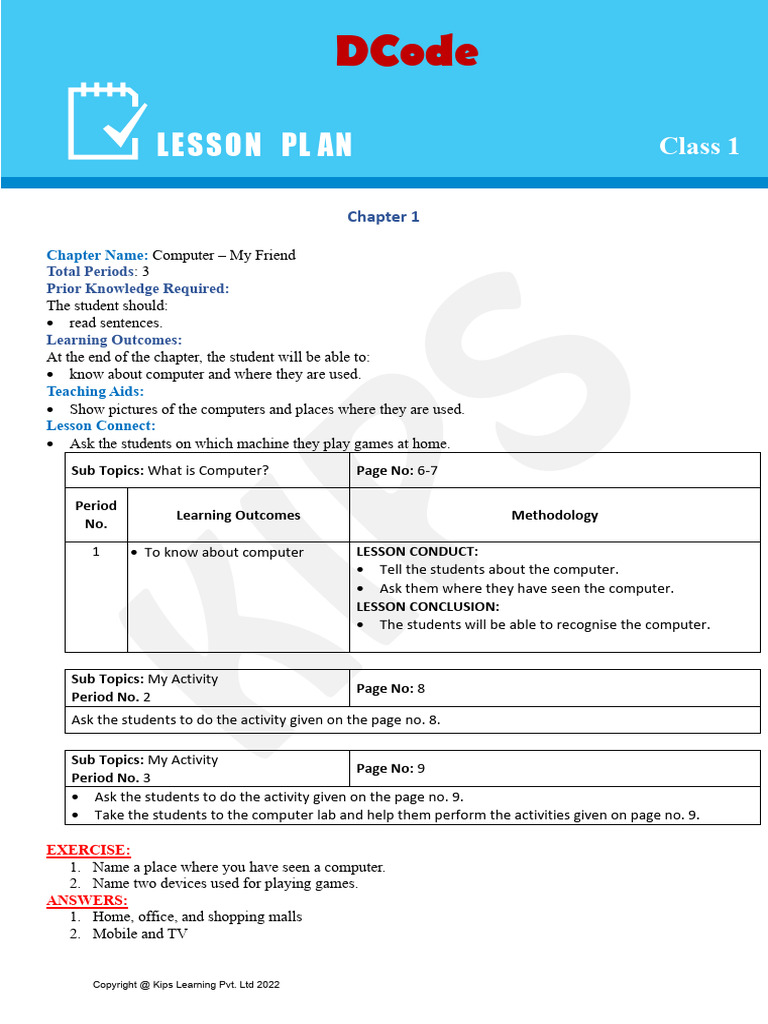 Lesson Plan DCode Book 1 | PDF