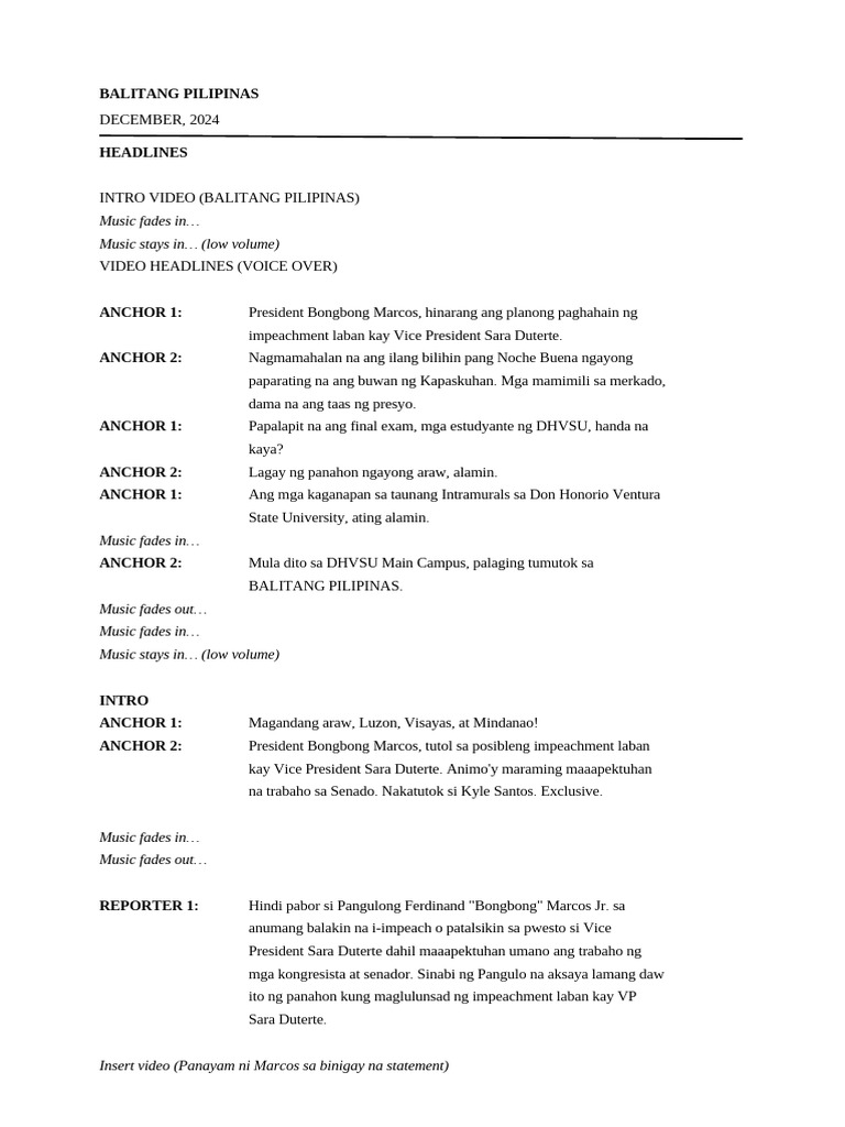 Balitang Pilipinas Script | PDF